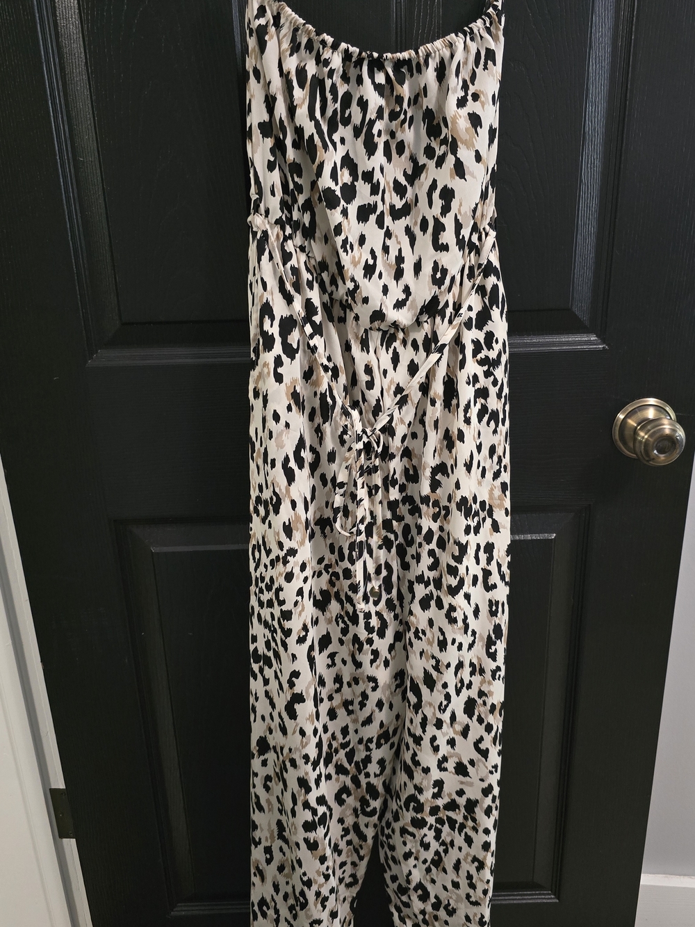 She + Sky Strapless Leopard-Print Jumpsuit in Beige and Black